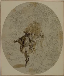 Tutkimus Collein teoksen "La Partie de Chasse de Henri IV" toista, koskaan julkaisematonta painosta varten, II näytös, kohtaus 11.