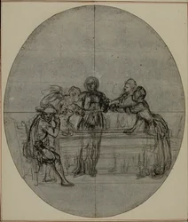 Tutkimus Collein teoksen "La Partie de Chasse de Henri IV" toista, koskaan julkaisematonta painosta varten, III näytös, kohtaus 10.