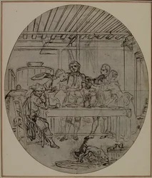 Tutkimus Collein teoksen "La Partie de Chasse de Henri IV" toista, koskaan julkaisematonta painosta varten, III näytös, kohtaus 10.