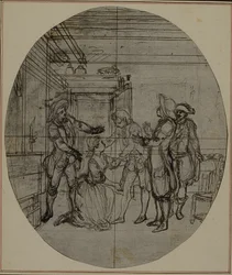 Tutkimus Collein teoksen "La Partie de Chasse de Henri IV" toista, koskaan julkaisematonta painosta varten, III näytös, kohtaus 11.
