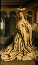 Virgin Annunciate, Gentin alttaritaulun oikeanpuoleisen paneelin ulkopuolelta