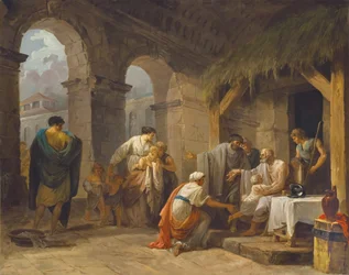Belisaire vastaanottaa tilauksensa alla työskennelleen maanviljelijän vieraanvaraisuuden, 1787