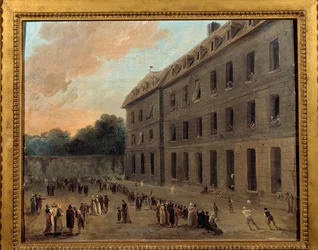 Vankien virkistys Saint Lazaressa: ilmapalloosa Hubert Robertin (1733-1808) maalaus 1794 Su. 0,33x0,41 m Pariisi, Musee Carnavalet