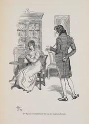 "Hän alkoi kehua häntä hänen parantuneesta ulkonäöstään", Jane Austenin romaanissa 1897 (kaiverrus)