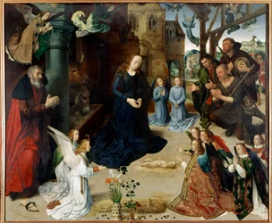 Paimenten palvonta (Portinarin tryptikkojen keskuspaneeli". Hugo van der Goesin (1440-1482) maalaus. 1475 n. H/B. 253x304 cm. galleria degli Uffizi (toimistot), Firenze - Paimenten palvonta (Portinari Triptycin keskuspaneeli