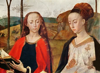 Pyhä Margareta ja Pyhä Maria Magdaleena. Yksityiskohta Portinarin alttaritaulusta. Noin 1479. öljy puulle