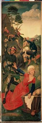 Taikaiden palvonnan triptyykki: ""viattomien verilöyly"" Oikea paneeli. Hugo van der Goesin (1435-1482) maalaus puulle, 1400-luku Koko 96,3x109,2 cm Eremitaaši, Pietari