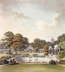 Näkymä kupolista, Brighton Pavilion, kaiverrus Joseph Constantine Stadler (fl.1780-1812), julkaistu 1808