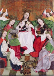 Pyhän Katariinan mystinen kihlaus, n. 1500 (tempera puulla)