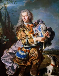 Gaspard de Gueidan soittaa säkkipilliä, noin 1735, kirjoittanut Hyacinthe Rigaud (1659-1743), öljy kankaalle. Yksityiskohta. Ranska