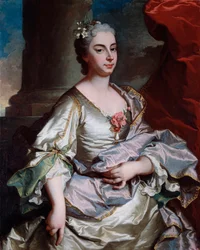 Brignole Salen markiisitar Battina Raggin muotokuva (kuollut 1747) Hyacinthe Rigaudin (1659-1743) maalaus 1737-1739 Koko 101x80 cm Genes, Musei di Strada Nuova (ex Palazzo Rosso)