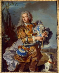 Presidentin muotokuva Gueidanin kranaatinheitin Celadonissa tai musettesoittaja Hyacinthe Rigaudin (1659-1743) maalaus 1735 su. 1,46x1,33 m Gaspard Aix en Provence, Musee Granet
