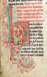 Historioitu alkukirjain H, Skarosbokista (Skardin kirja) n. 1350
