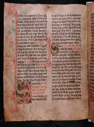 Historialliset nimikirjaimet "S" ja "P", Skarosbokista ("Skardin kirja") n. 1350 (vellum)