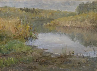 Joki Ranskassa (öljy kankaalle kiinnitetty pahviin)