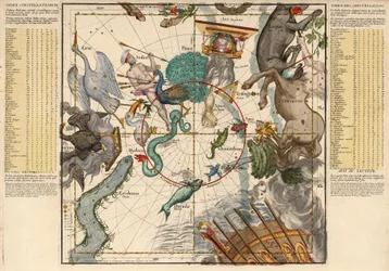 Etelänapa, levy 6 kuvauksesta taivaallisesta maapallosta litteissä kehyksissä, pub. 1674