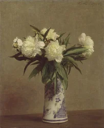 Pionit sinivalkoisessa maljakossa, 1872