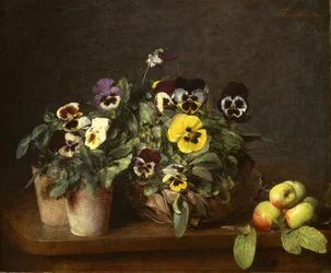 Asetelma orvokkien kanssa, 1874