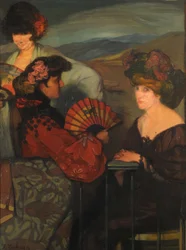 Espanjalaisia naisia ja englantilainen nainen parvekkeella, 1900-luku.
