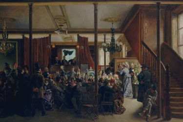Huutokauppa Clinton Hallissa, New Yorkissa, 1876, 1876.