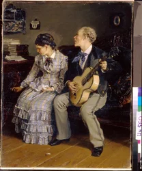 Armoton romanssi. (Armoton romanssi). Ilarion Mikhailovich Prjanišnikovin (1840-1894) maalaus öljy kankaalle