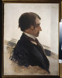 Taiteilija Isaak Brodsky (Brodsky) (1883-1939) muotokuva. Ilja Repinin (Ilia Repin) (1844-1930) maalaus öljy kankaalle