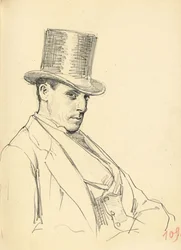 Istuva mies silinterin kanssa, c. 1872-1875
