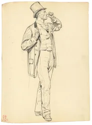 Tutkimus "Pariisilaiseen kahvilaan": Seisova mies koholla, n. 1872-1875