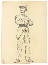 Tutkimus "Pariisilainen kahvila": Seisova mies hattu, jalat erillään, c. 1872-1875