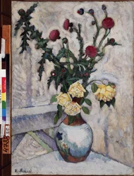 Ruusut ja ohdakkeet (Ruusut ja ohdakkeet). Ilja Ivanovitš Mashkov (Ilia Mashkov, Matchkov) maalaus (1881-1944), öljy kankaalle