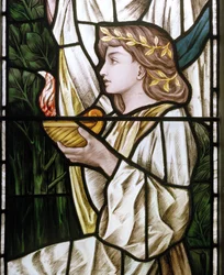 Waterford, St Michael & All Angels, Heaton Butler & Bayne, Selwyn Image, Wise and Foolish Virgins -yksityiskohta