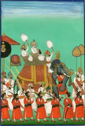 Rajah of Jodhpur ratsastaa norsulla, n. 1780