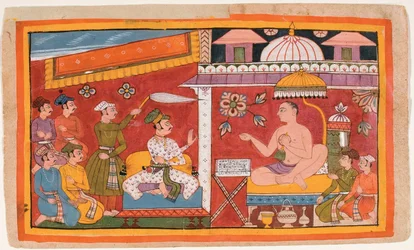 Jain-opettaja vastaanottaa prinssin ja hänen seuransa