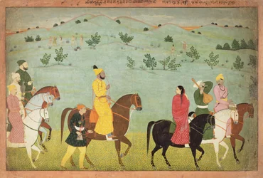 Jasrota-prinssi, mahdollisesti Balwant Singh, ratsastusmatkalla, Nainsukh (fl. 1740-50) Kashmir, n. 1751