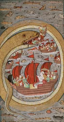 Kuninkaallista laivastoa syövä hirviömäinen käärme, n. 1670-1690
