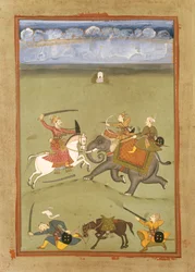 Prinssi taistelee vihollisiaan elefantilla, n. 1710