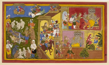 Add.15297(1), f.34 Sahibdin ja työpaja, Rama and Lakshmana Bound, "Mewar Ramayana"