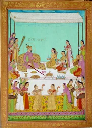Bolaqui (tai khosrou) poika Jihangirissa Shah Alemin hovissa. Miniatyyri venetsialaisen tutkimusmatkailijan Niccolo Manuccin (1638 - 1717) matkatarinasta. Intia