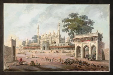 Chandni Chowkin ja Munny Begumin moskeija, Murshidabad, n. 1795 (akvarelli paperille)