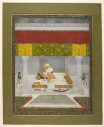 Chitarman II (Kalyan Das), Muhammad Shah rakastelemassa, noin 1735 (guassi paperille).