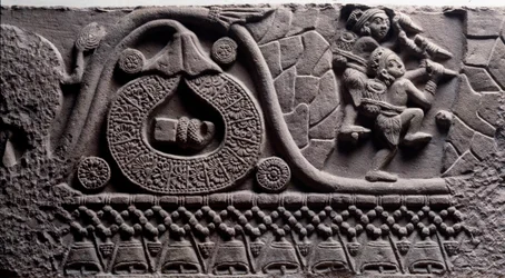Luolan rakentaminen (kohokuva Baruthin stupalle)