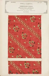 Brodeerattu musliininäyte Madrasista, kokoelmasta The Collection of the Textile Manufacturers of India, John Forbes Watson, julkaistiin vuonna 1866