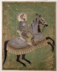 Ratsastusmuotokuva Aurangzebista, n. 1680 (akvarelli, guassi ja kulta)
