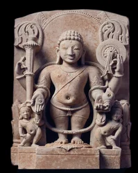 Hindulaisuus: "" Vishnun esitys"" (Vishnu) - Gres-veistos (hiekkakiviveistos), Mathura-koulu, Kouchanin valtakunta