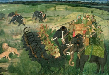 Sisään. 11A.28 Aurangzib metsästää leijonia, n. 1670–1680