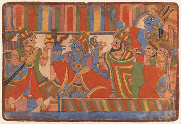 Krishna neuvoo Pandava-johtajia, noin 1830-50
