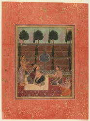 Naiset terassilla, Mughal Style, n.1700-10 (wc kullanvärisellä paperilla)