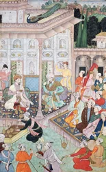 Baburin ja Bedi Az Zaman Mirzan tapaaminen 1500-1600-luvulla