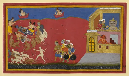 Apinat luulevat Vibhīṣaṇaa Indrajitiksi; Nārada ylistää Nārāyaṇaa, kun Rāvaṇa ruokailee.