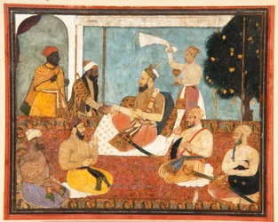 Muhammad Adil Shah valitsee jalokiven, noin 1650 (peittävä akvarelli ja kulta paperille).